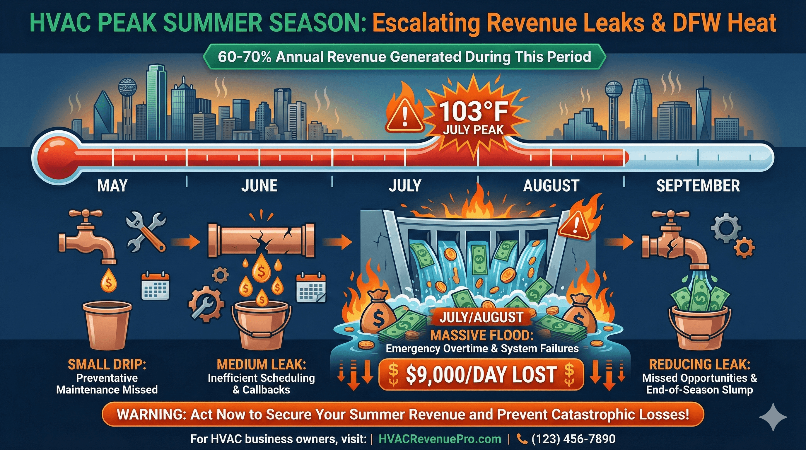 The 4 Revenue Leaks That Get Worse During Peak HVAC Season (And How to Plug Them)
