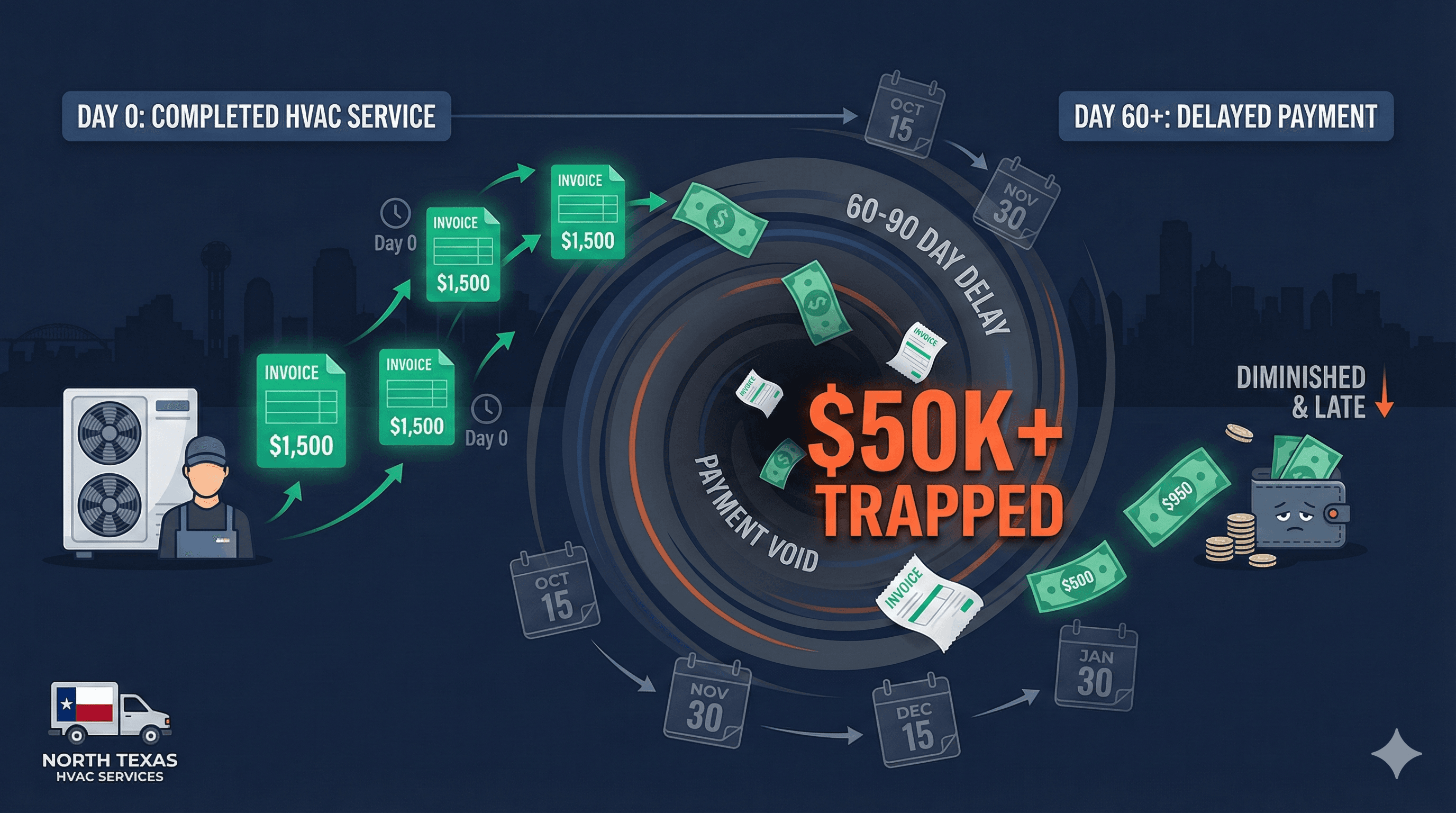 The 60-Day Revenue Black Hole: Why Your HVAC Cash Flow Is Bleeding $50K+ Annually